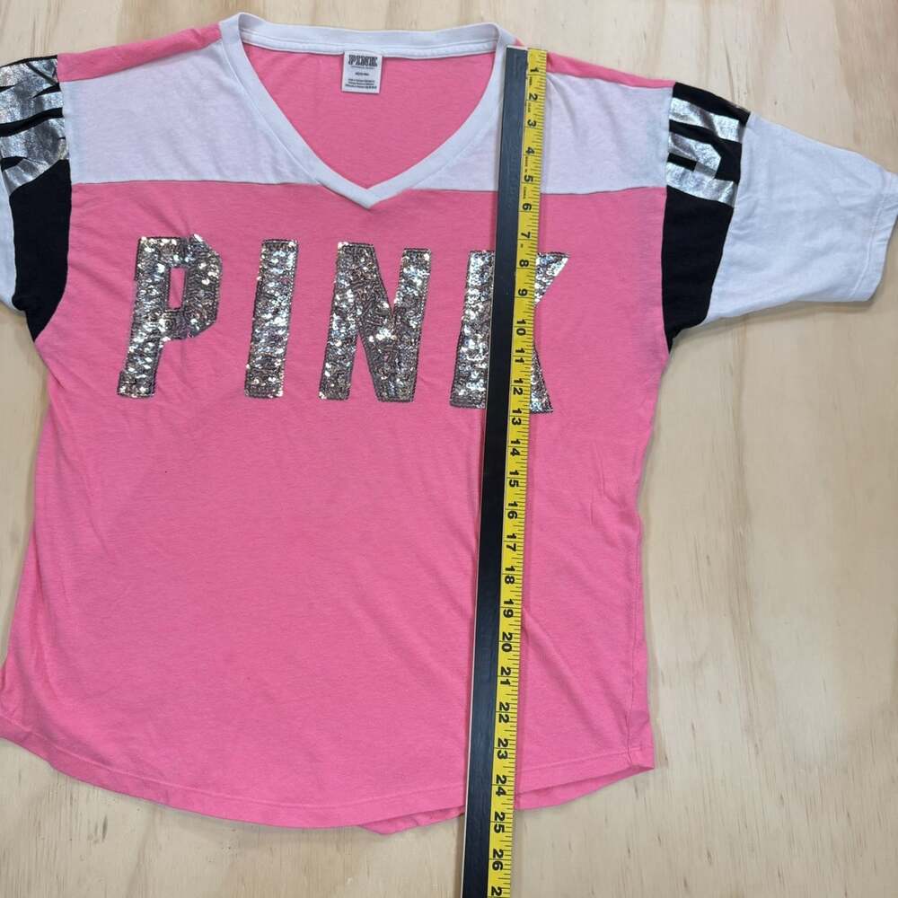 Victoria's Secret Pink Bling Silver Sequins T-Shirt Top M Vintage - Picture 4 of 11